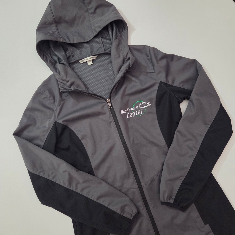 Port Authority Ladies' Gray & Black Hooded Jacket Auto Finance Center‎ Logo S